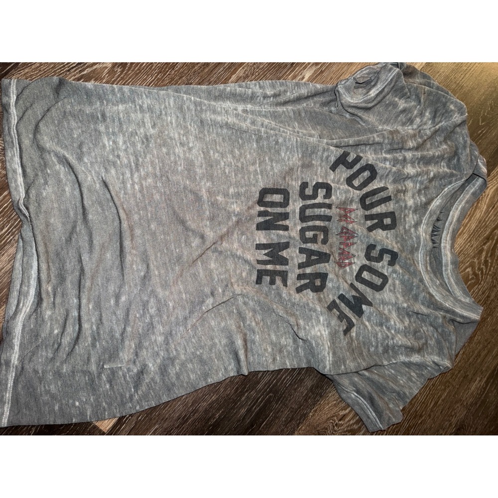 Lucky Brand Def‎ Leppard Pour Some Sugar On Me Graphic Tee Grey Burnout Large